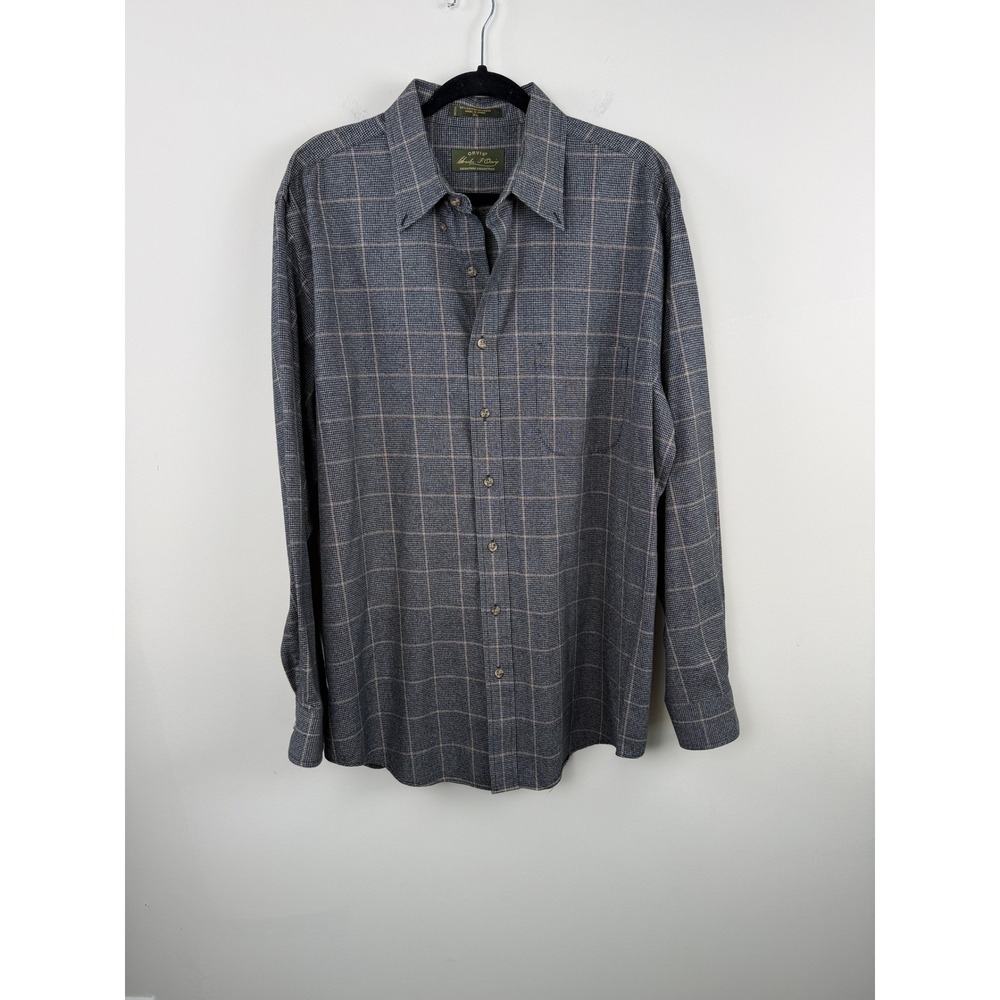 Orvis Signature Men's XL Gray Plaid Button Down Shirt Cotton Wool Long Sleeve